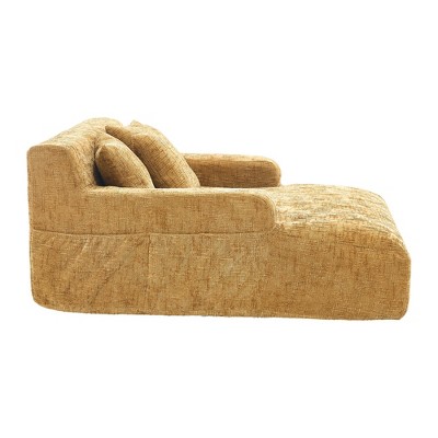 Vynxaria Chenille Lazy Sofa Chaise Longue Armchair with 3 Pillows for Ultimate Comfort