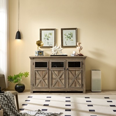 TIRAMISUBEST 3 Doors Cabinet Large Buffet Sideboard Cabinet - Gray Wash Mobile File Cabinet