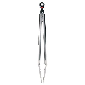 OXO 12" Tongs: Stainless Steel Kitchen Tongs with Locking Mechanism, Dishwasher-Safe, Light Silver - 1 of 4