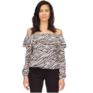 Michael Kors Womens Printed Animal Ruffled Overlay Off the Shoulder Blouse - 1 of 1