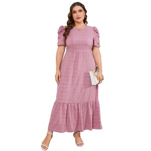 Coolmee Womens Plus Size Summer Casual Maxi Dress Short Sleeve Crewneck Ruffle A Line Flowy Long Dress - 1 of 4
