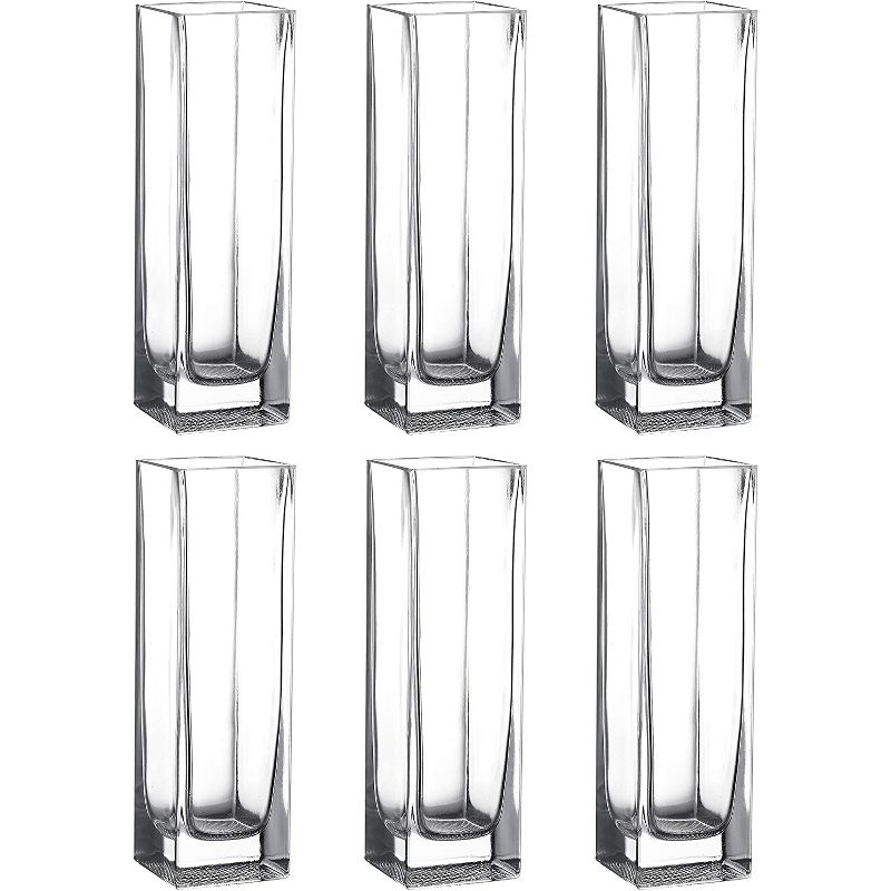 WHOLE HOUSEWARES Mini Clear Glass Tall Square Block Vase, Set of 6, 1 of 4