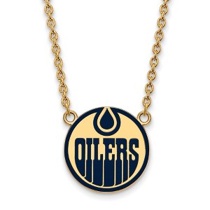 Black Bow Jewelry 14k Yellow Gold Plated Sterling Silver Edmonton Oilers NHL Necklace 18 Inch - 1 of 4