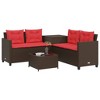 vidaXL Patio Sofa Set - L-Shaped Brown Poly Rattan Outdoor Seating with Side & Coffee Table, Tempered Glass Top, Cushions, Storage - 3 of 4