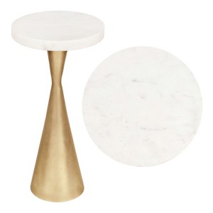 JONATHAN Y Ziggy 22" Contemporary Designer Metal Drink Table & Decorative End Table with White Marble Round Top & Cone Pedestal Base - 1 of 4