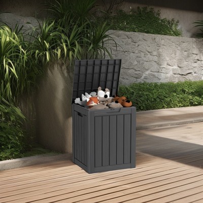 Naysaye Deck Boxes, 28 Gal Outdoor Storage Deck Box, Small Patio Storage Bin for Garden Tools, Black, 18.11"*16.93"*23.03"