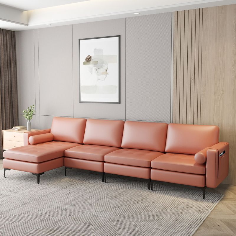 Costway Modular L-shaped Sectional Sofa with  Reversible Chaise & 4 USB Ports Coral Pink/Grey, 2 of 11