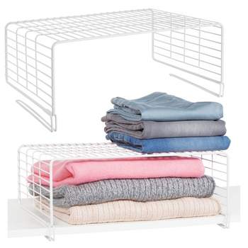 mDesign Metal Wire Closet 2-Tier Shelf Divider and Separator, 2 Pack - White