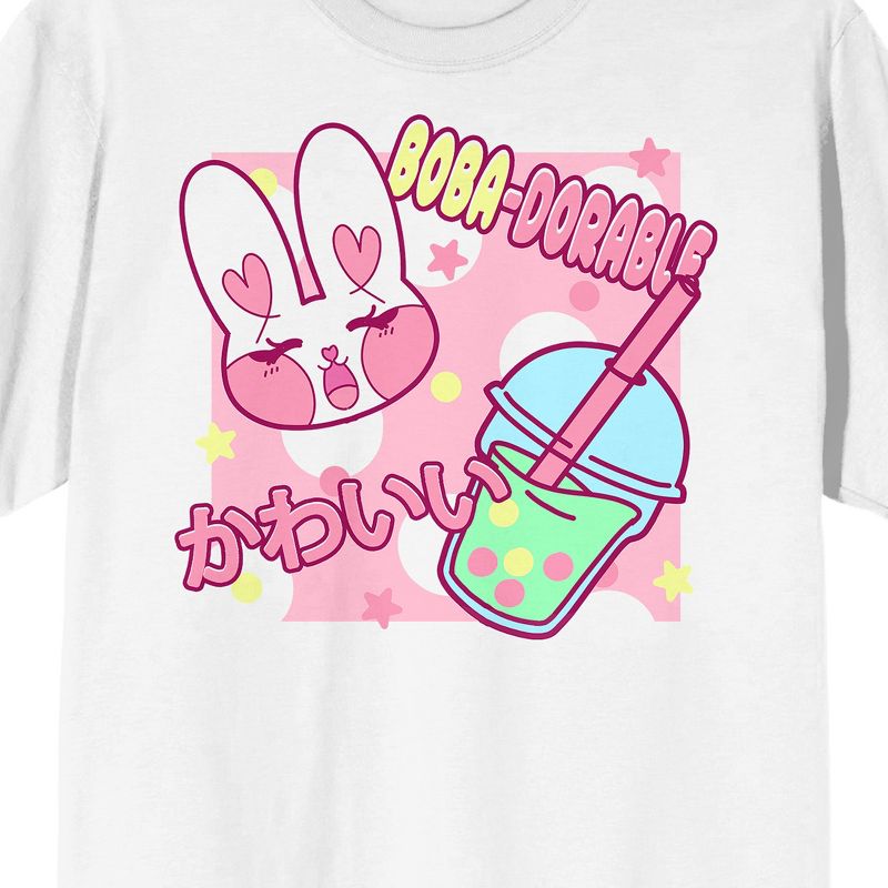 Bobadorable Kawaii Bunny Drinking Boba Tea Unisex Adult White Graphic Tee, 2 of 4