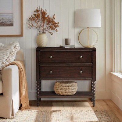 PAGED Elegant Nightstand Accent Bedside Table with Solid Wood Frame and Turned Legs for Bedroom