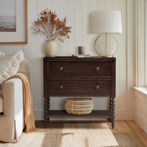 PAGED Elegant Nightstand Accent Bedside Table with Solid Wood Frame and Turned Legs for Bedroom - 1 of 4