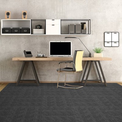 18" Black Polyester Self-Stick Carpet Tiles, 16-Pack