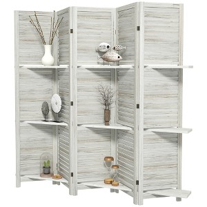 Aghana Digitals 5-Panel Paulownia Wood Room Divider with 3 Shelves, Foldable Privacy Screen, - 1 of 4