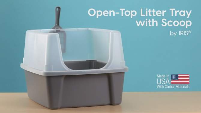 IRIS USA IRIS USA Open Top Cat Litter Tray with Scoop and Scatter Shield, Cat Litter Pan, 2 of 10, play video
