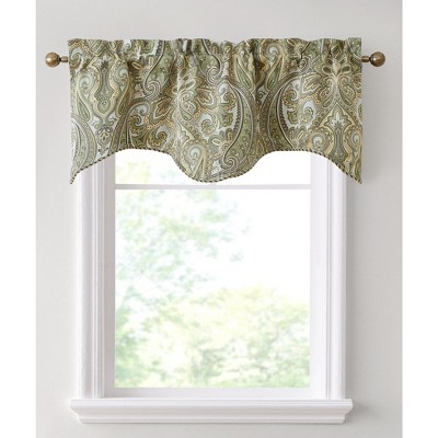 HLC.ME Paris Paisley Rod Pocket Short Scalloped Curtain Valance Basement, Bathroom, Kitchen and Small Windows