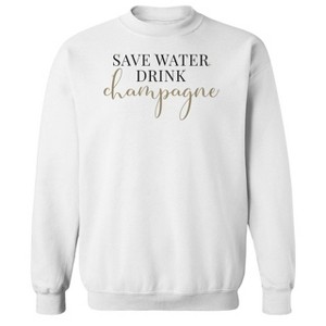 Rerun Island Men's Save Water Drink Champagne Long Sleeve Graphic Cotton Sweatshirt - 1 of 1