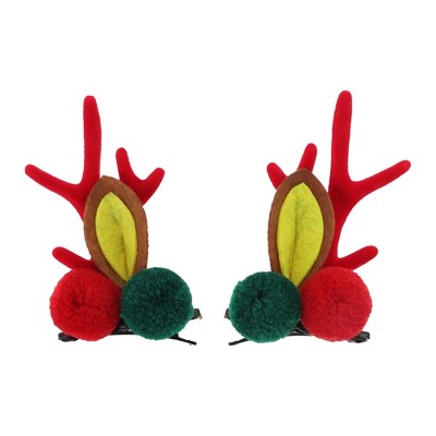 Unique Bargains Christmas Hair Clips Antlers Hairball for Christmas 2.95"x1.77" Red 1 Pair
