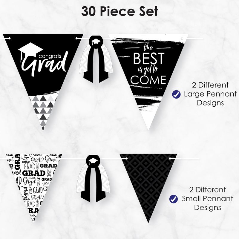 Big Dot of Happiness 30 Piece Black and White Graduation Party Pennant Triangle Banner, 5 of 9