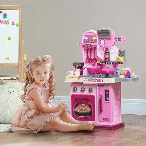 Whisen Kids Kitchen Playset Toy Kitchen with 33 Accessories, Storage, Interactive Playset, Gift for Toddler 3-6 Years - Pink - 1 of 4