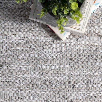 Light Gray 4' x 6' Handwoven Leather and Hemp Rug