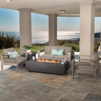 Cape Coral 5pc Aluminum and MGO Seating Set with Fire Table Khaki/Dark Gray - Christopher Knight Home