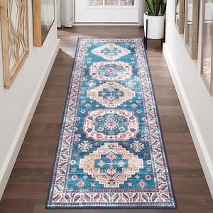 Small Area Rug - 2X3 Entryway Rug, Vintage Machine Washable, Non Slip, Soft Low Pile Indoor Mat, Lightweight for Bathroom Bedroom, Dark Blue - 1 of 4