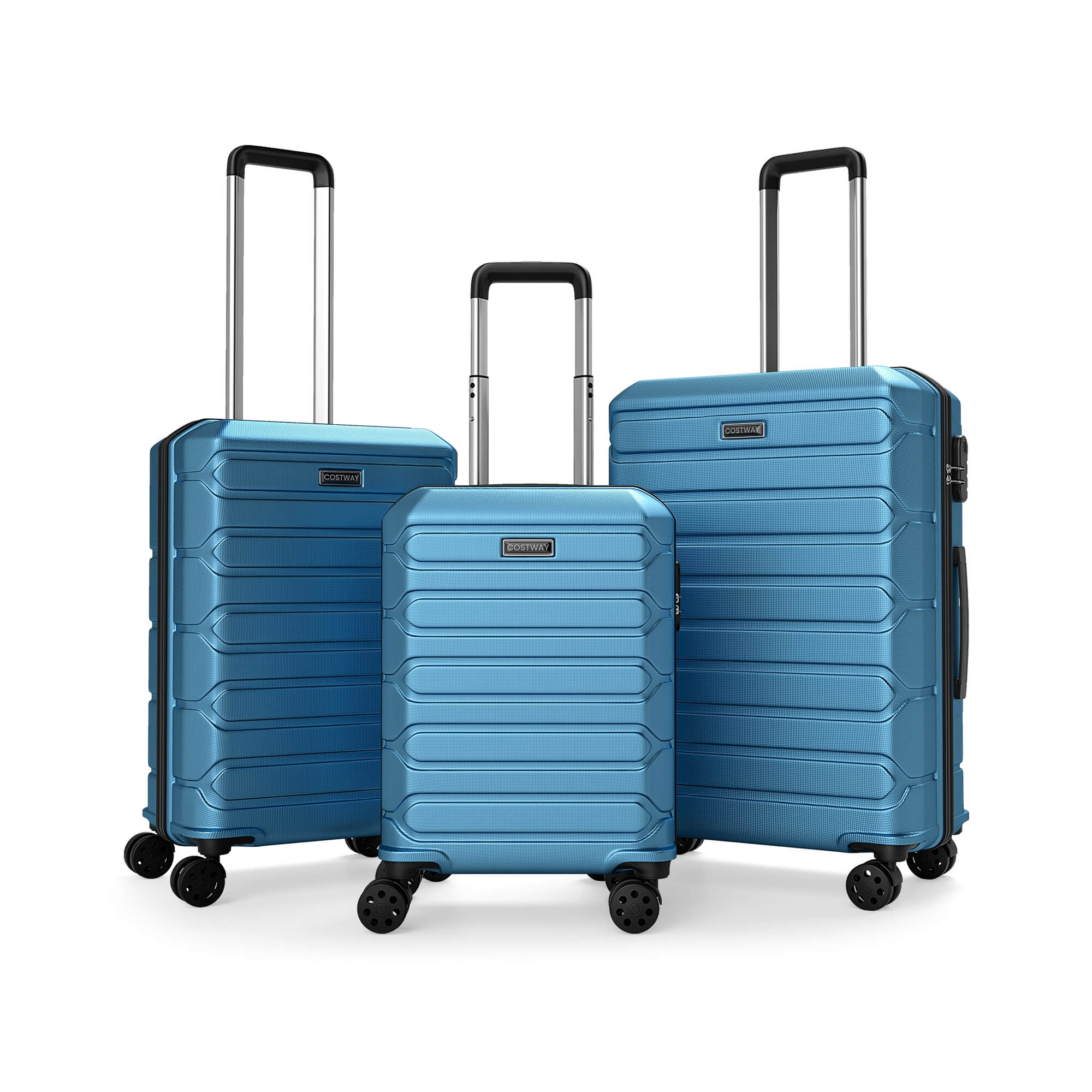 Costway 3-Piece Hardside Luggage Set (20/24/28 Inch) with 8-Spinner Wheels, 3-Digital Lock Blue
