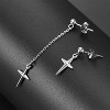 Asymmetric Cross Dangle Earrings - Unique Minimalist Punk Geometry Jewelry with Ball Stud, Hypoallergenic - 3 of 4