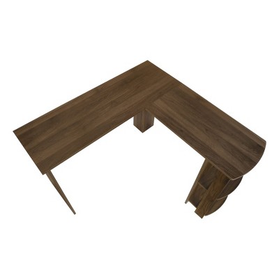 Dark Walnut L-Shaped Corner Home Office Desk with Shelves