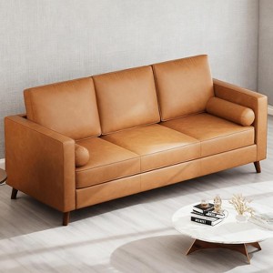 86" Leather Sofa, Mid-Century Modern Couch, Faux Leather Couch with Deep Seats, 3-Seat Sofa for Living Room, Office - 1 of 4