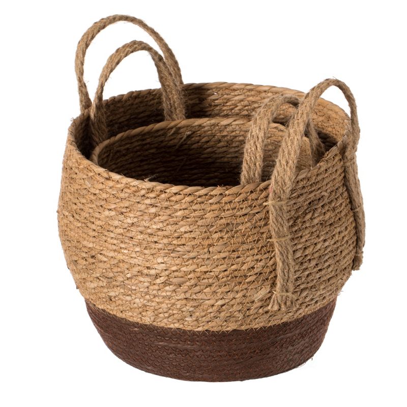 Vintiquewise Straw Decorative Round Storage Basket Set of 2 with Woven Handles for the Playroom, Bedroom, and Living Room, 2 of 7