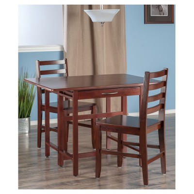 Walnut 3-Piece Drop-Leaf Dining Set with Ladder Back Chairs