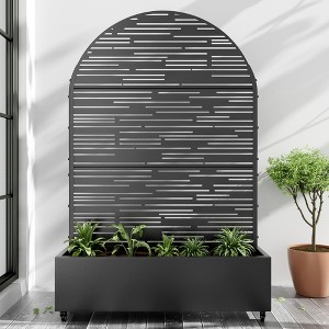 PexFix 72" x 47" Tall Wrought Iron Garden Arched Trellis with Planter Box Black Outdoor Plant Support for Climbing Flowers Vines Patio Yard Decor - 1 of 4