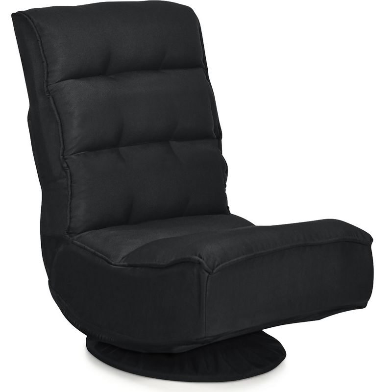 Costway Gaming Chair Fabric 6-Position Folding Lazy Sofa 360 Degree Swivel Black, 1 of 11