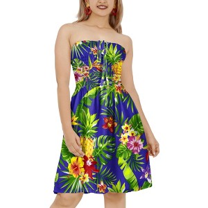 HAPPY BAY Women's Tube Dress Mini Smocked Top One Size Royal Tropical - 1 of 4