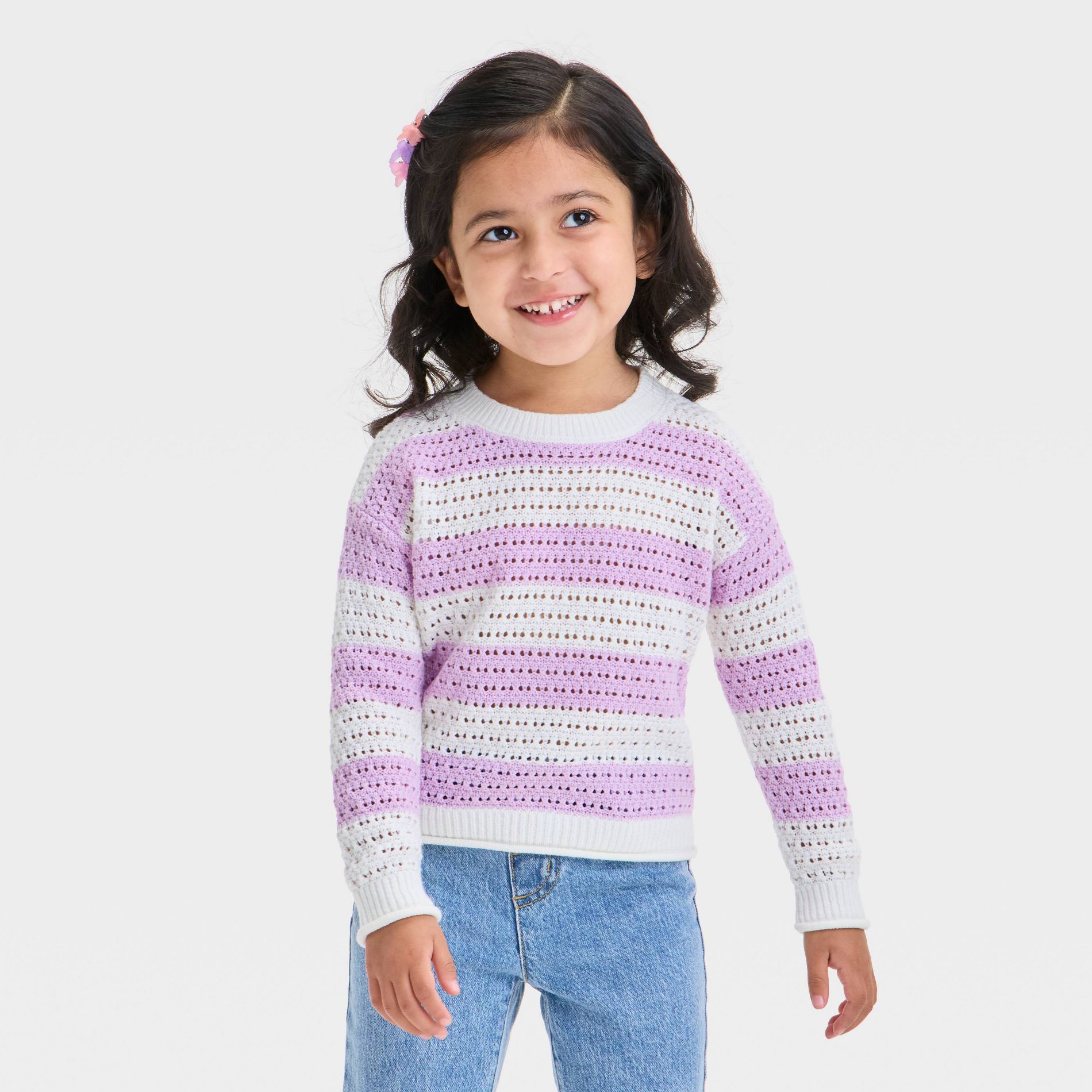 Toddler Girls' Crew Neck Striped Pullover - Cat & Jack™