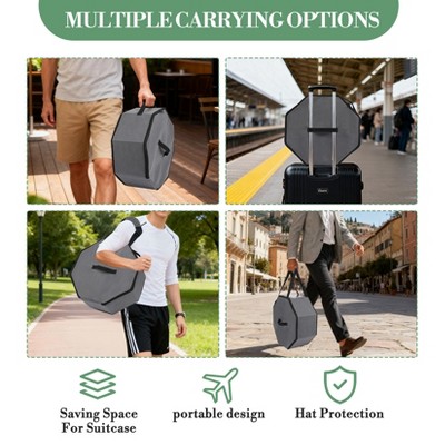 3-Pack Collapsible Hat Storage Box with Handles & Strap, 16.5" Large Cap Organizer for Travel & Closet, Gray - image 4