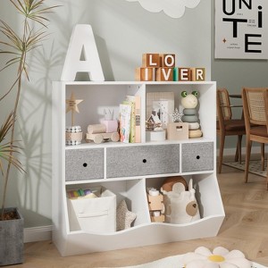 Acekool Kids Toy Storage Organizer, Bookshelf with Shelves, Bins and Drawers, Child-Safe Storage Cabinet for Playroom or Bedroom, 37 x 15 x 37 Inch - 1 of 4