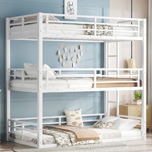 Kumasinova Bunk Bed,Metal Triple Bunk Bed with Ladder,Safety Guardrails for Kids,Bedroom,Noise-reduced Design - 1 of 4