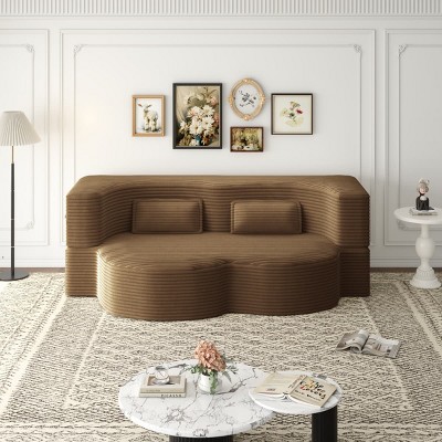 Modern Convertible Floor Sofa Bed with 2 Pillows, Folding Foam Sleeper Couch, No Assembly Sofa for Guest Room or Living Room-Tanpinhause