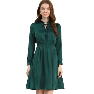 INSPIRE CHIC Women's Tie Neck Ruffle A-line Satin Dress - 1 of 4