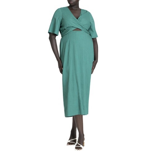 NEW Eloquii shops teal wrap front midi dress, women's size 16