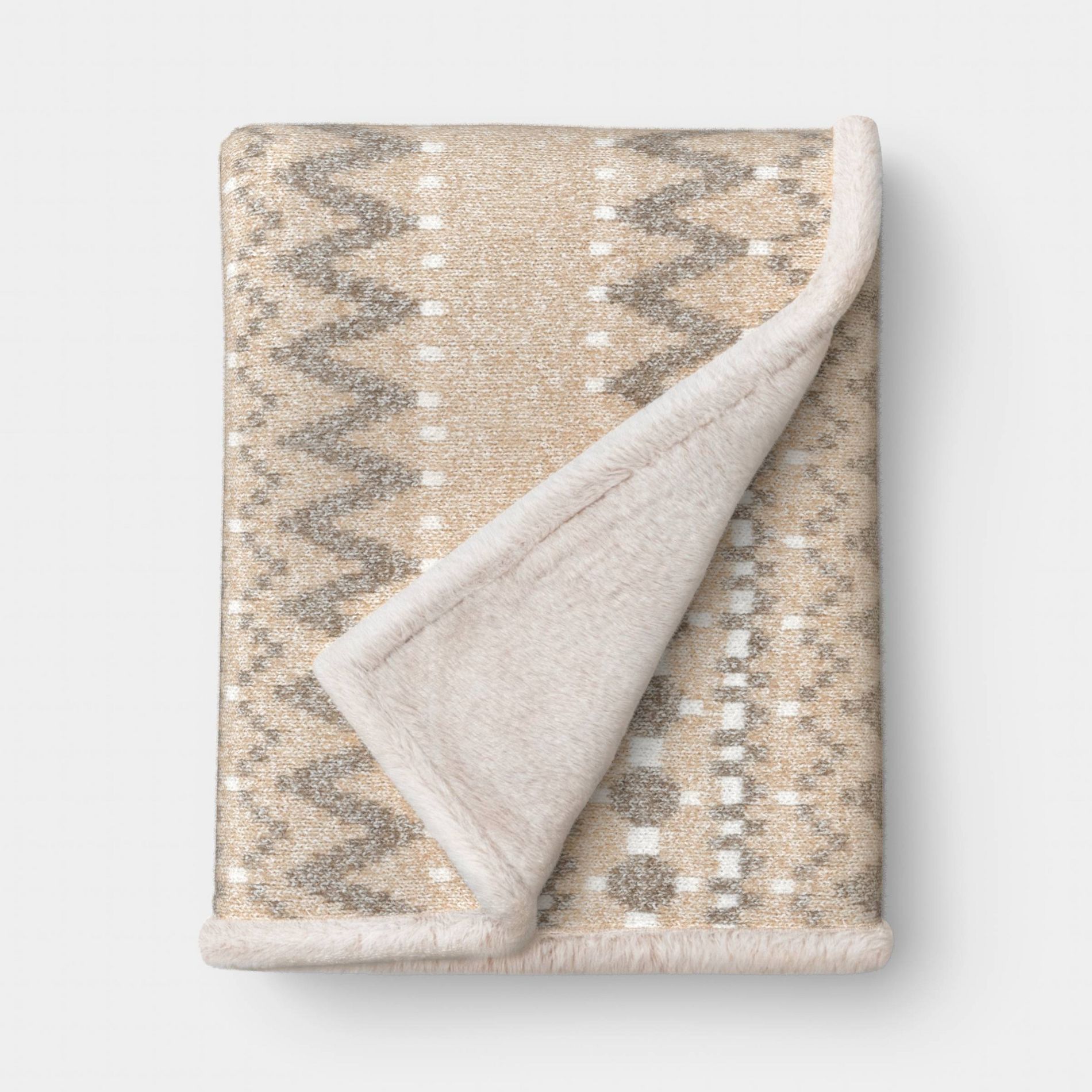 Fairisle Knit Throw with Faux Fur Ivory - Threshold™