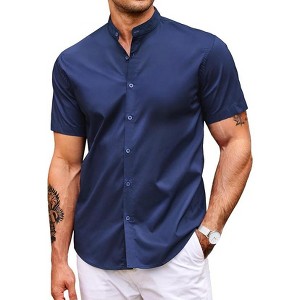 COOFANDY Muscle Fit Dress Shirts for Men Banded Collar Casual Button Down Shirts - 1 of 4