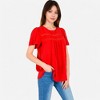 Anna-Kaci Women's Lace Yoke Short Sleeve Blouse with Pleated Front - 3 of 4