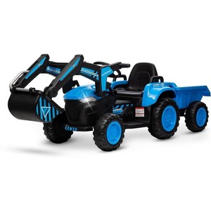 12V Kids 3 in 1 Ride on Excavator & Tractor with Detachable Trailer, Kids Electric Vehicles with LED Lights - 1 of 4