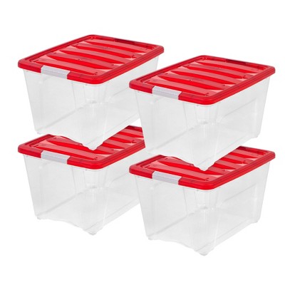 IRIS 4pk 53qt Holiday Plastic Storage Tote Set in Red