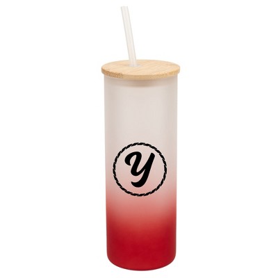 Elanze Designs Y Monogram Letter Initial Rope Circle Wrap-Around Design 25 Ounce Frosted Gradient Glass On-The-Go Coffee Travel Skinny Tumbler Mug