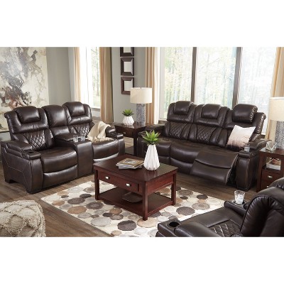 Brown Faux Leather Power Reclining Sofa with Storage and Cup Holders