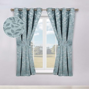 Modern Bohemian Leaves Room Darkening Semi-Blackout Curtains, Set of 2 by Blue Nile Mills - 1 of 4